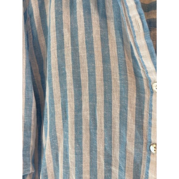 Tahari Womens Blue & White Striped Button-Up Tunic Shirt Medium Linen Blend Roll - Picture 4 of 7